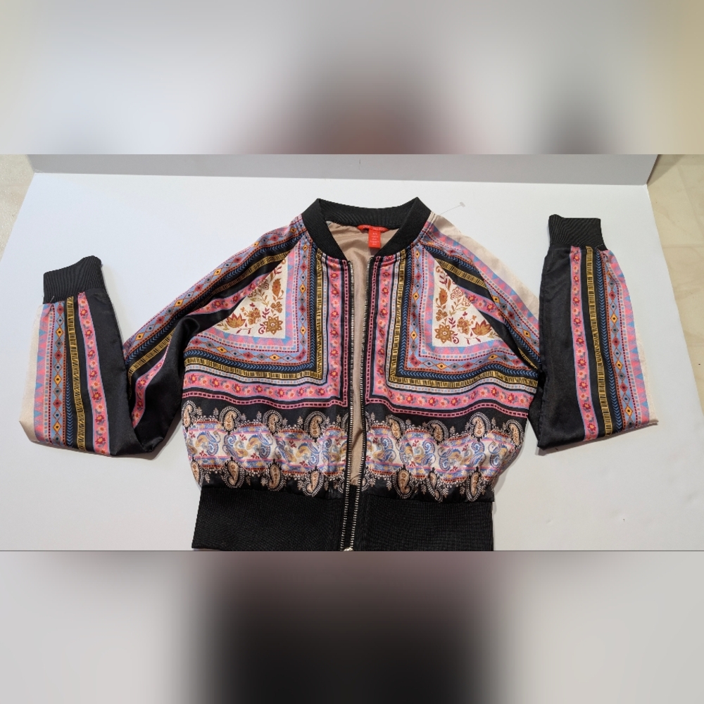 Chelsea & Violet Multicolor Zip Up Patterned Bomber Jacket